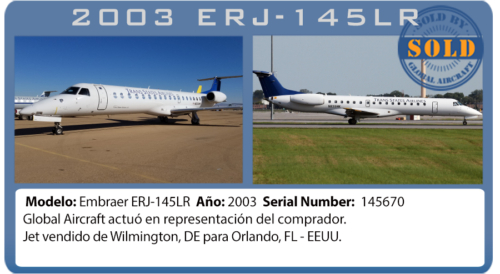 Jet Embraer 145LR vendido por Global Aircraft 