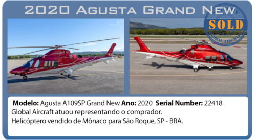 Helicóptero 2020 Agusta A109SP Grand New vendido pela Global Aircraft.