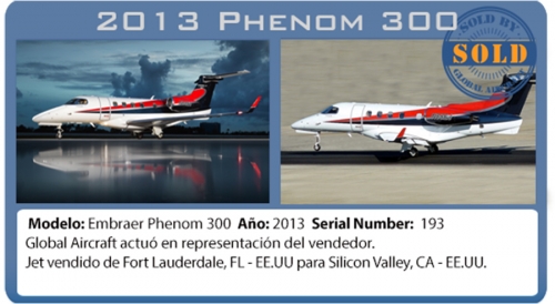 Jet ejecutivo 2013 Phenom 300 vendido por Global Aircraft 