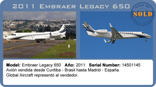 Avión 2011 Embraer Legacy 650 vendido por Global Aircraft.