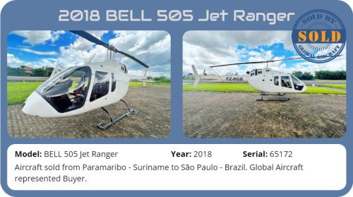 Helicopter 2018 Bell 505 Jet Ranger sold by Global Aircraft.