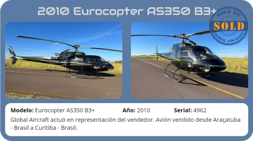 Helicopter 2010 Eurocopter AS350 B3+ sold by Global Aircraft.