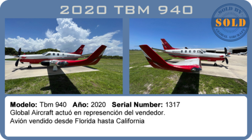 Avión 2020 TBM 940 vendido por Global Aircraft.