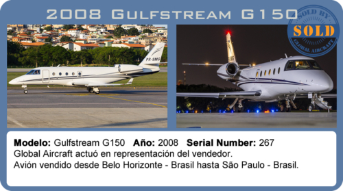 Avión 2008 Gulfstream G150 vendido por Global Aircraft.
