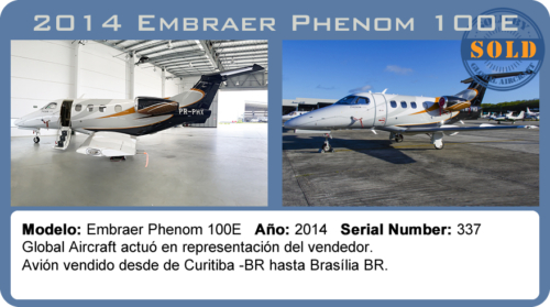 Avión 2014 Embraer Phenom 100E vendido por Global Aircraft.