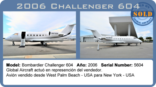 Avión 2006 Bombardier Challenger 604 vendido por Global Aircraft