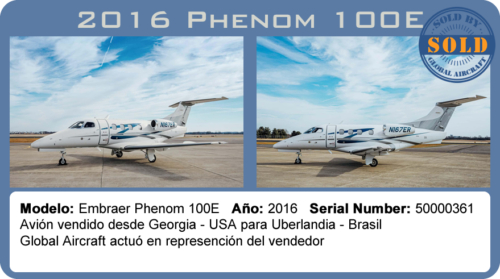 Avión 2016 Embraer Phenom 100E vendido por Global Aircraft